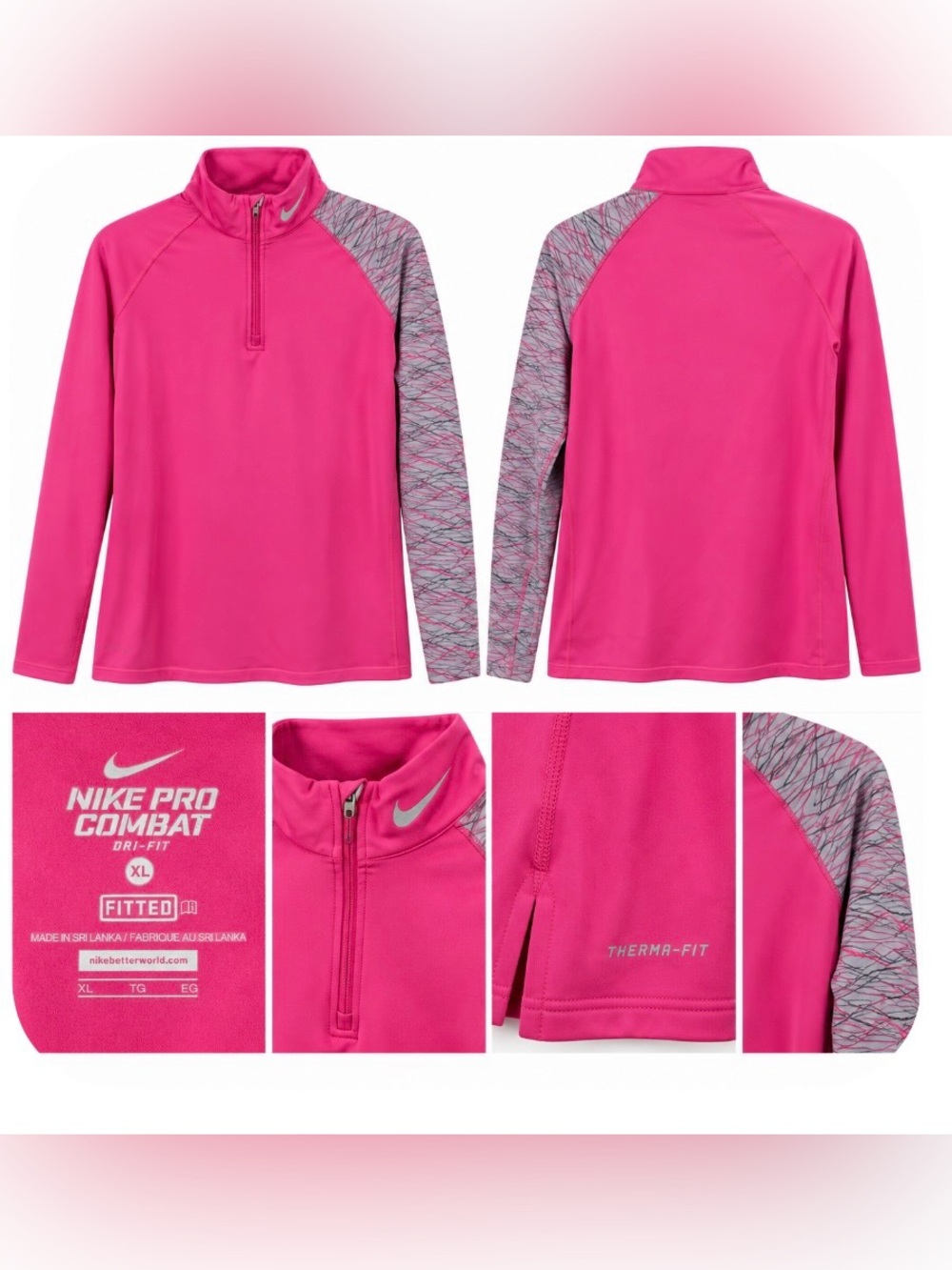 Nike Women’s Pro Combat Therma-
FIT Pink Quarter Zip Pullover XL